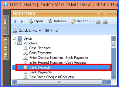 fmcg bank receipts menu